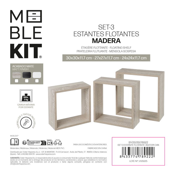 Moblekit Set de 3 Estantes Flotantes SVEN Oak Moblekit Set de 3 Estantes Flotantes SVEN Oak