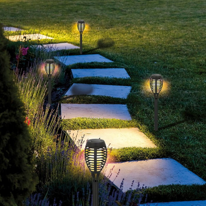 Set de antorchas solares de jardín Aktive Plástico 7,5 x 50 x 7,5 cm (4 Unidades) Set de antorchas solares de jardín Aktive Plástico 7,5 x 50 x 7,5 cm (4 Unidades)
