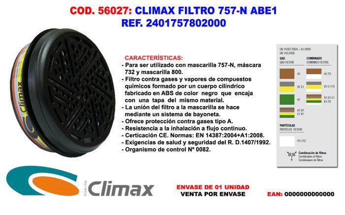 CLIMAX FILTRO 757-N ABEK1 PARA MASCARA 757-S CLIMAX FILTRO 757-N ABEK1 PARA MASCARA 757-S