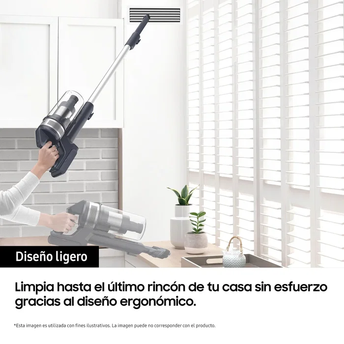 Samsung VS20B75ADR5 Aspiradora Escoba 2 en 1 Inalámbrica Sin Bolsa, 200AW, Filtro HEPA 99.999%, Batería 60 Min, Fregadora Giratoria, 0.8L, Gris y Negro