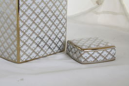 DKD Home Decor Jarrón Glam Blanco Dorado Porcelana 15.5 x 22 x 15.5 cm (2 Unidades)