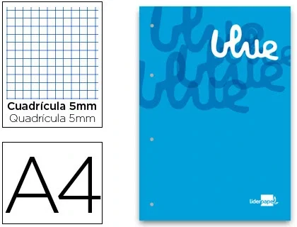 Liderpapel Bloc encolado cuadro 5 mm azul A4 natural 100 hojas Liderpapel Bloc encolado cuadro 5 mm azul A4 natural 100 hojas
