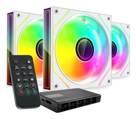 Mars Gaming MF-3DPROKIT Kit 3 Ventiladores ARGB 120mm Blanco Infinity Mirror 3D, PWM 600-1600RPM, Control Remoto, HUB ARGB (10x), Compatible Aura Sync/Mystic Light