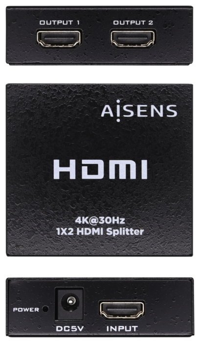 Aisens Duplicador HDMI 4K@30Hz 1x2 con Alimentación - Negro Aisens Duplicador HDMI 4K@30Hz 1x2 con Alimentación - Negro