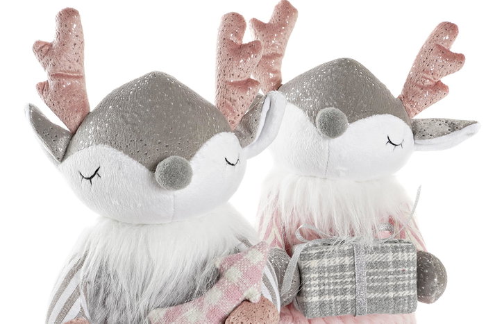 DKD Home Decor Figura Navidad Fantasia Rosa Gris Poliester 17 x 28 x 14 cm (2 Unidades)