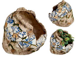 Ibergarden Jarrón Poliresina Rústico 30.5 cm Gris/Blanco/Azul (Set de 2)