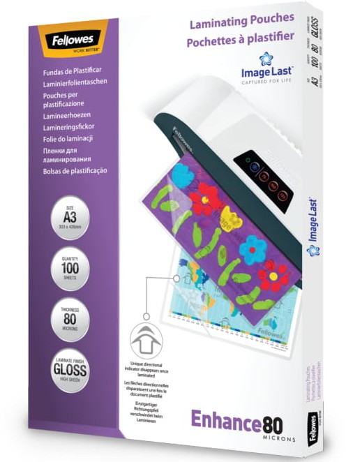 Fellowes Fundas de Plastificar A3 80 Micras Brillo Pack de 100