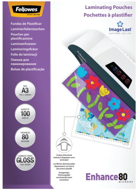Fellowes Fundas de Plastificar A3 80 Micras Brillo Pack de 100