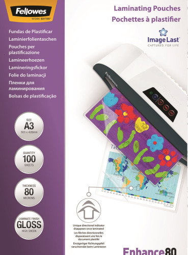 Fellowes Fundas de Plastificar A3 80 Micras Brillo Pack de 100