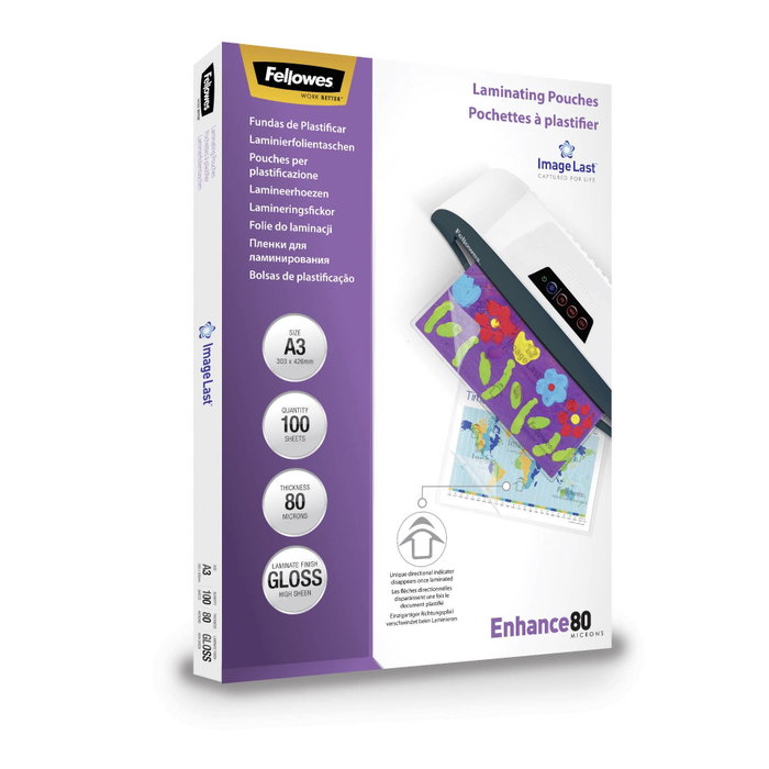Fellowes Fundas de Plastificar A3 80 Micras Brillo Pack de 100