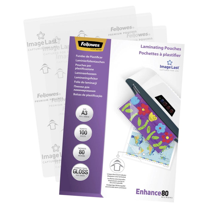 Fellowes Fundas de Plastificar A3 80 Micras Brillo Pack de 100