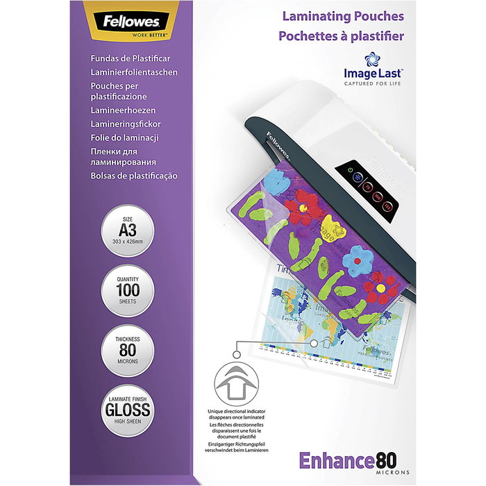 Fellowes Fundas de Plastificar A3 80 Micras Brillo Pack de 100