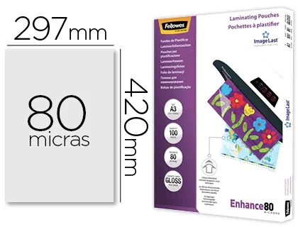 Fellowes Fundas de Plastificar A3 80 Micras Brillo Pack de 100