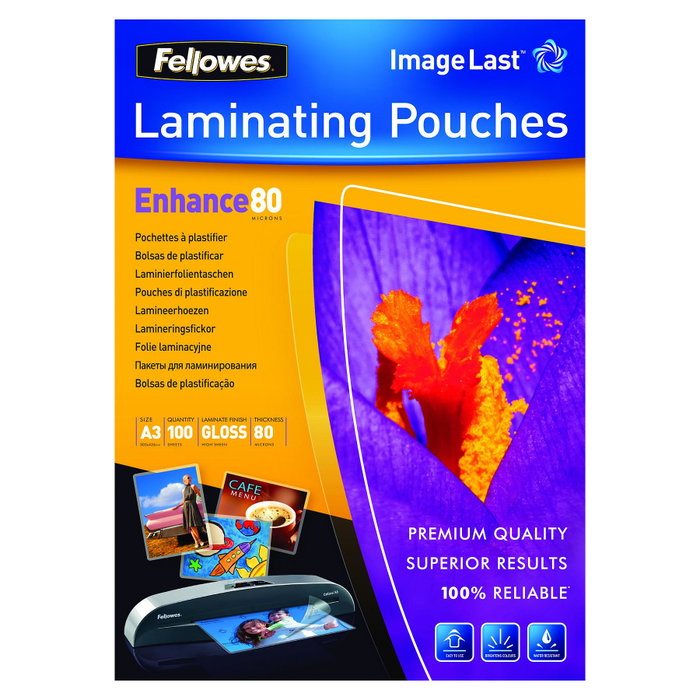 Fellowes Fundas de Plastificar A3 80 Micras Brillo Pack 100 Unidades