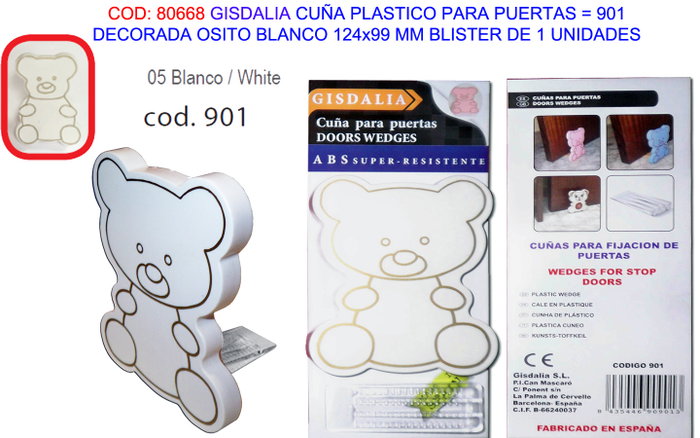 GISDALIA FINSTOCK Cuña de plástico para puerta Osito 124x99 mm GISDALIA FINSTOCK Cuña de plástico para puerta Osito 124x99 mm