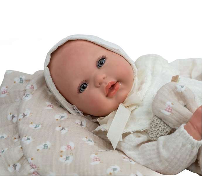 Muñecas Arias - Muñeca Reborn Camila 45cm, beige con manta y doudou, juguete de colección para edades 3 a 99 años