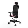 Silla de oficina Bormate con mecanismo Asincro tapizada con Tela color Rosa y malla color Negro. Equipada con lumbar 1D, Brazos 2D, Cabecero 2D y Ruedas 65mm nailon