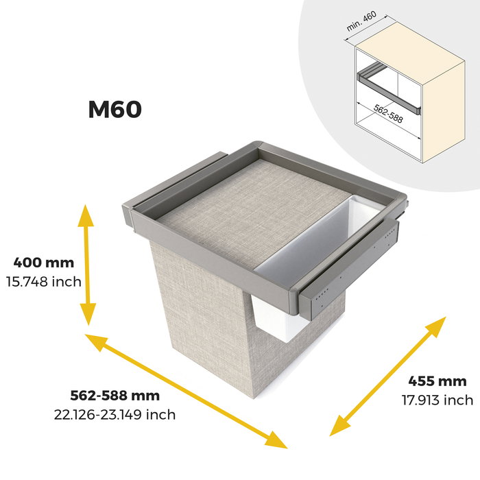 Emuca Kit de bandeja auxiliar, cesto y bastidor regulable Quartz para armarios, guías de cierre suave y extracción total, Módulo 60cm, Acabado Titanio