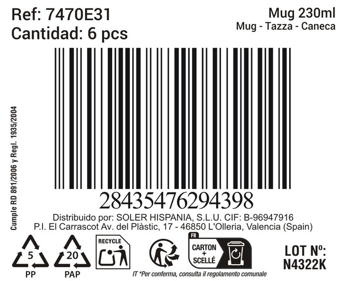 La Mediterranea Taza de Cerámica Negra 230 ml, 7 cm Diámetro x 7.9 cm Alto, 195 g, para Café o Té (36 Unidades)