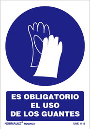 Señal Luminiscente Obligatorio Uso de Guantes 21x30 cm