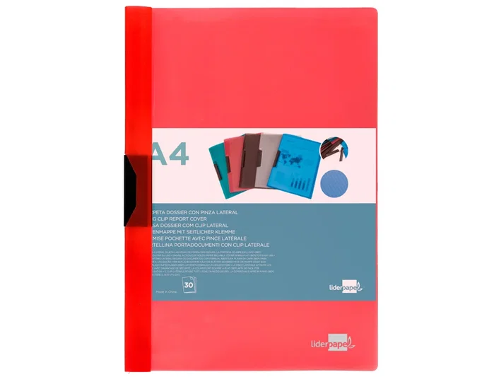 Liderpapel Carpeta Dossier con Pinza Lateral Rojo Translúcido DIN A4 Liderpapel Carpeta Dossier con Pinza Lateral Rojo Translúcido DIN A4