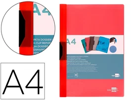 Liderpapel Carpeta Dossier con Pinza Lateral Rojo Translúcido DIN A4