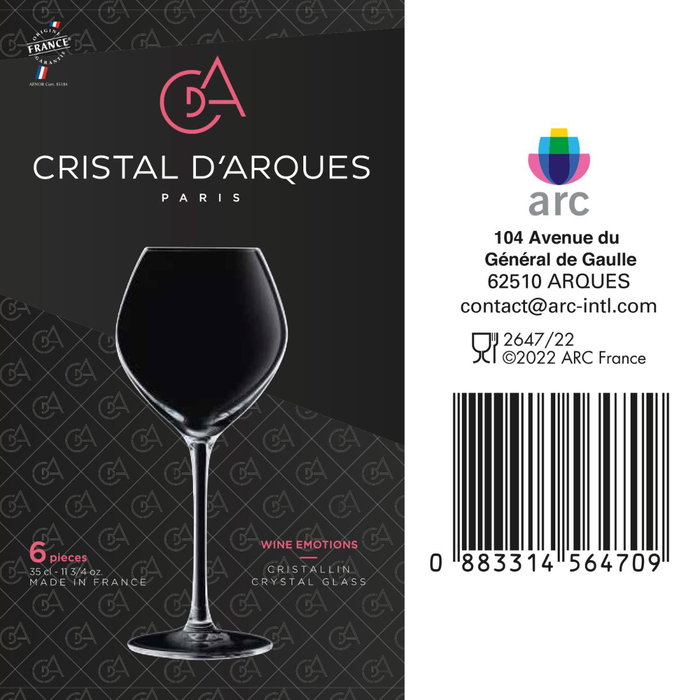 Cristal d'Arques Wine Emotions Copas de Vino 35 cL, Pack de 4