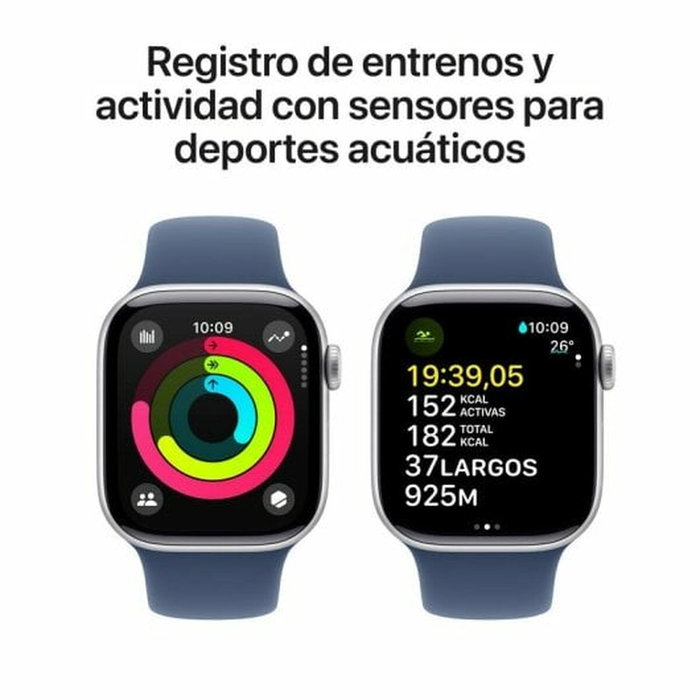 Apple Watch Series 10 GPS + Cellular 42mm Aluminio Plateado con Correa Deportiva Azul Denim