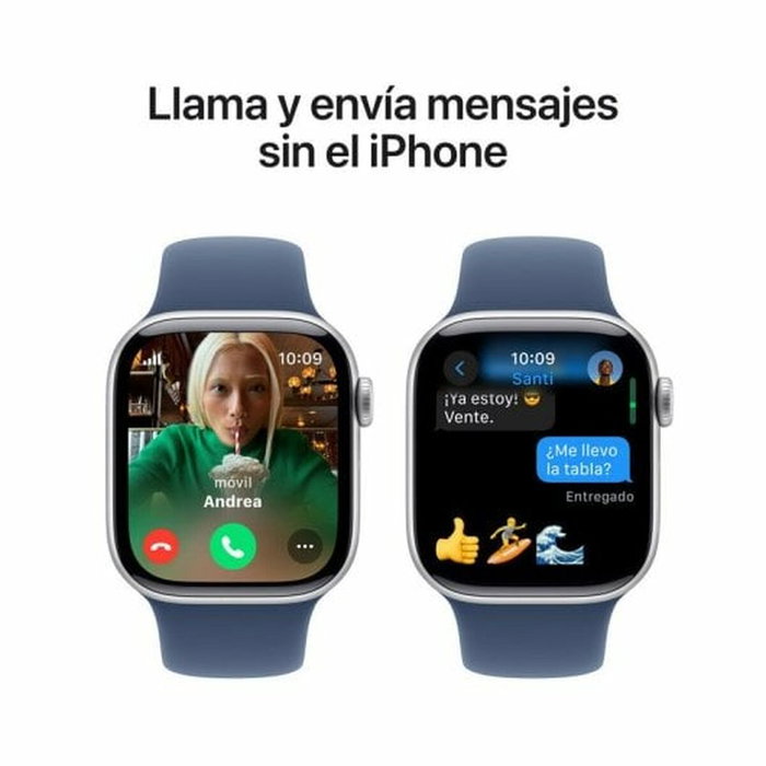 Apple Watch Series 10 GPS + Cellular 42mm Aluminio Plateado con Correa Deportiva Azul Denim