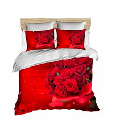 L'essentiel linge de maison 195 Juego Funda Nórdica Doble 200x220cm, Microsatén y Algodón, Impresión 3D Rojo y Blanco