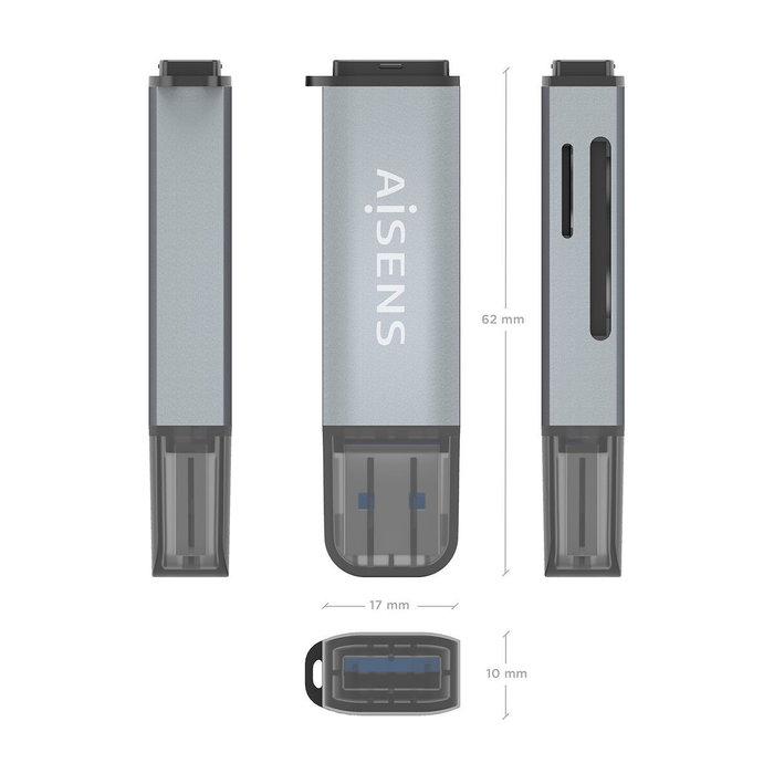 AISENS Lector de tarjetas externo ASCR-2A09-GR Gris USB 3.2 Gen 1 AISENS Lector de tarjetas externo ASCR-2A09-GR Gris USB 3.2 Gen 1