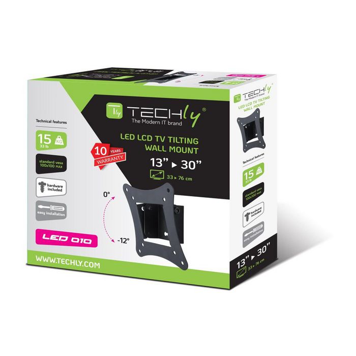 Techly Soporte de pared inclinable para TV 13-30", carga máxima 15 kg, VESA 100x100, negro