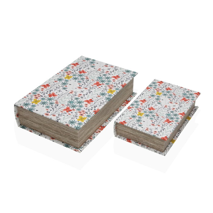 Versa Set De 2 Libros De Decoracion Fiorella 18x7 cm Lienzo, Madera MDF (2 Unidades)