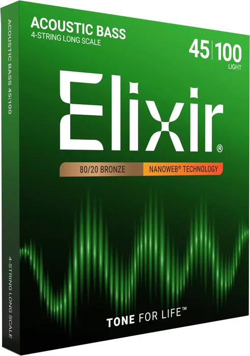 Elixir Juego Bajo Acústico Nanoweb 80/20 Bronze Light Calibre 45-100