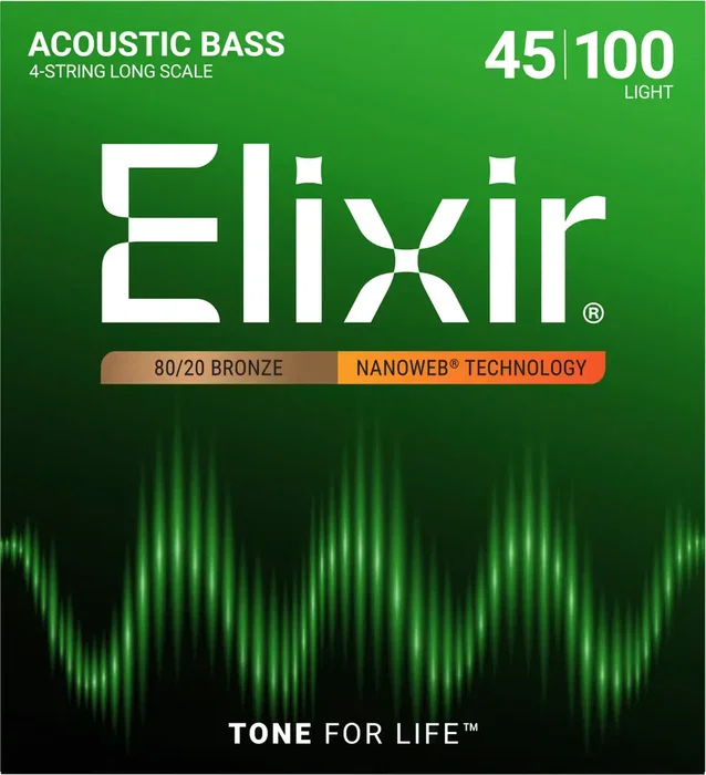 Elixir Juego Bajo Acústico Nanoweb 80/20 Bronze Light Calibre 45-100