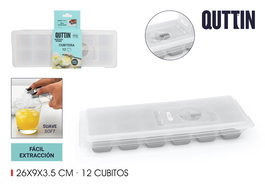 Quttin Cubitera Soft de Silicona para 12 Cubitos, 26.2 cm x 9.3 cm x 3.6 cm (24 Unidades)