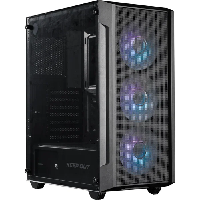 Keepout Caja Semitorre ATX XC-200 Mesh - Negro, Panel Lateral Cristal Templado, 3 Ventiladores 120mm ARGB, 1x USB 3.0, Soporte GPU 320mm, Compatible ATX/Micro-ATX/Mini-ITX