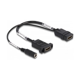 DeLOCK Cable HDMI 4K 60 Hz con alimentación CC 2,1 x 5,5 mm 0,30 m para montaje en panel
