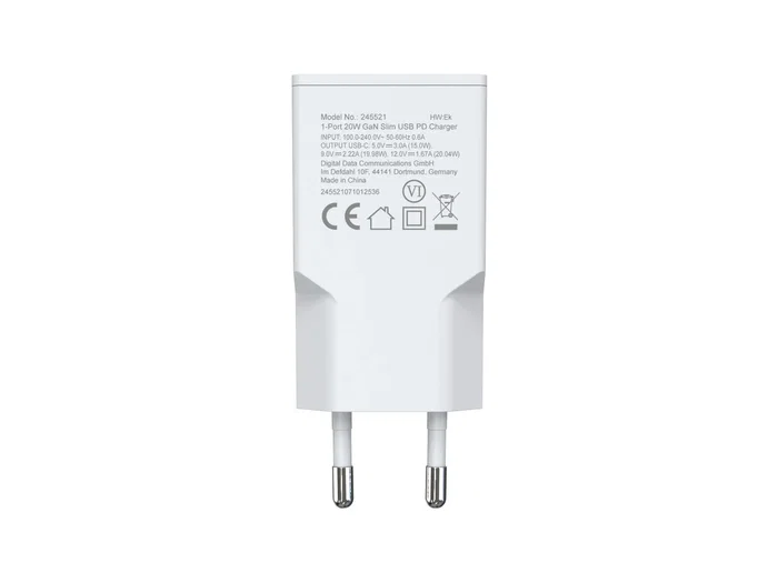 Equip 245521 Cargador USB-C GaN Slim 20W Blanco - Tecnología Power Delivery 3.0 y Quick Charge 3.0, 1 Puerto, Carga Rápida, Universal, 100-240V, Protección Integral