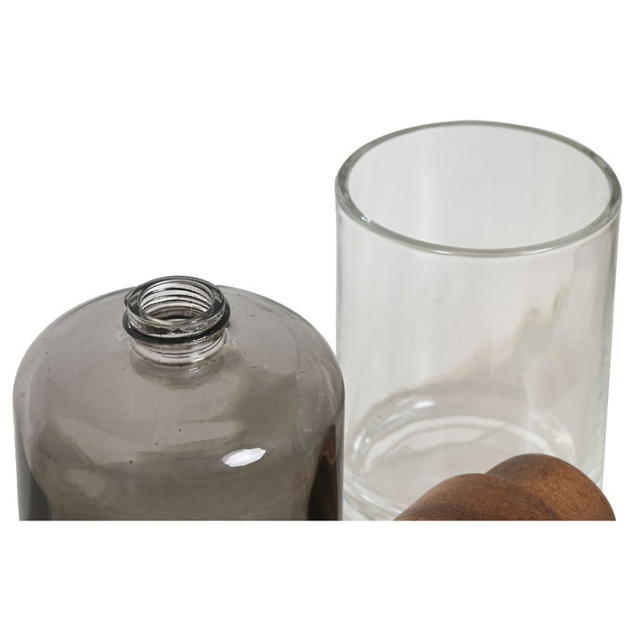 DKD Home Decor Set de 2 Accesorios de Baño de Cristal y Acacia Gris