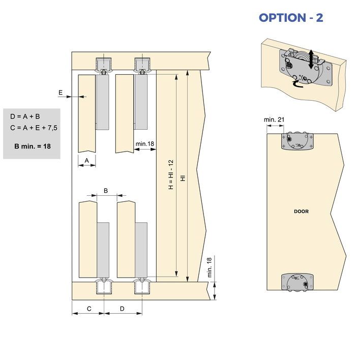 Emuca Kit de herrajes para armario 2 puertas correderas y cierre suave Flow2 con carriles encastrados 2.35m, tableros no incluidos, Pintado negro