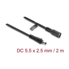 DeLOCK Cable de extensión DC 5,5 x 2,5 mm con bloqueo de bayoneta, 2 m, negro