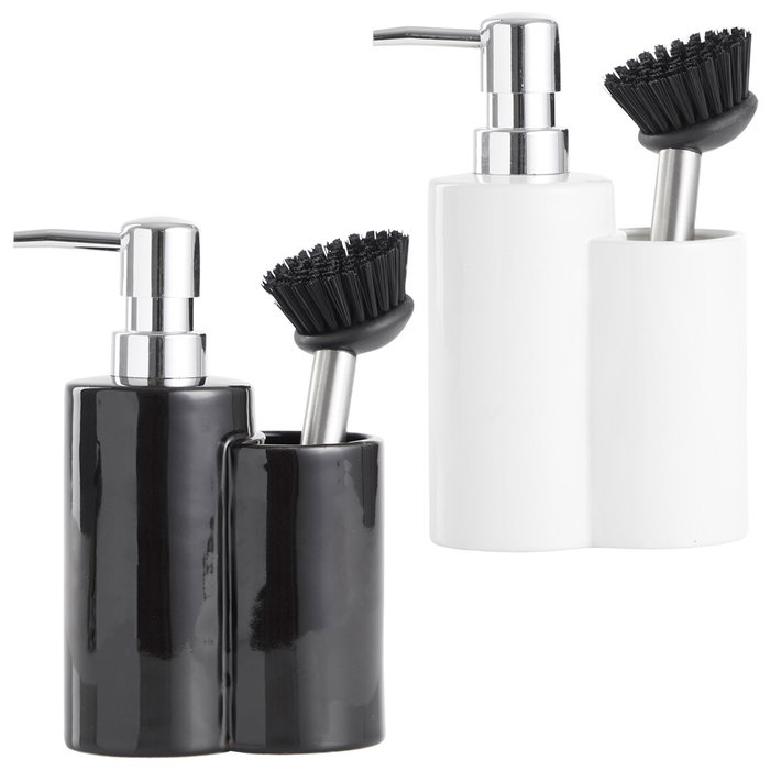 Day Dispensador con Cepillo Surtido Cerámica Plástico Blanco Negro Capacidad 350ml