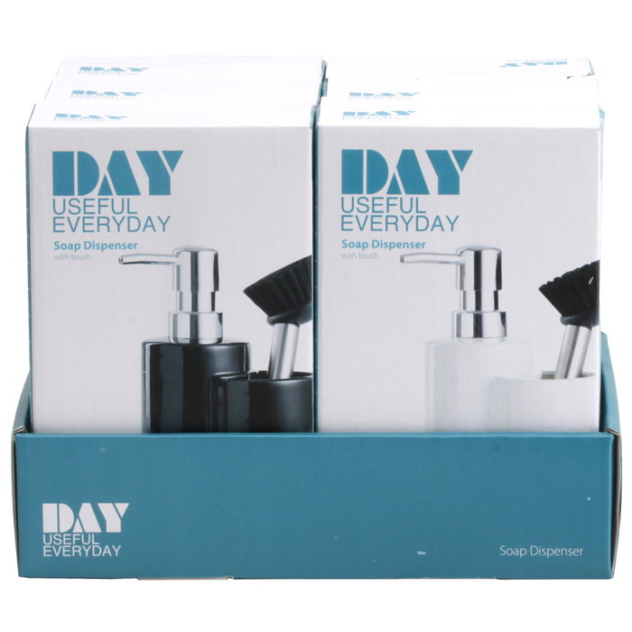 Day Dispensador con Cepillo Surtido Cerámica Plástico Blanco Negro Capacidad 350ml