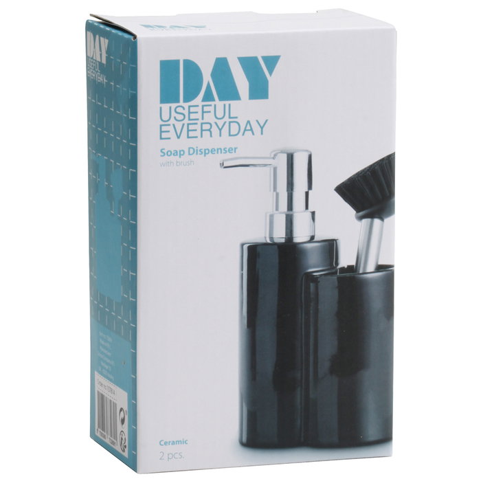 Day Dispensador con Cepillo Surtido Cerámica Plástico Blanco Negro Capacidad 350ml