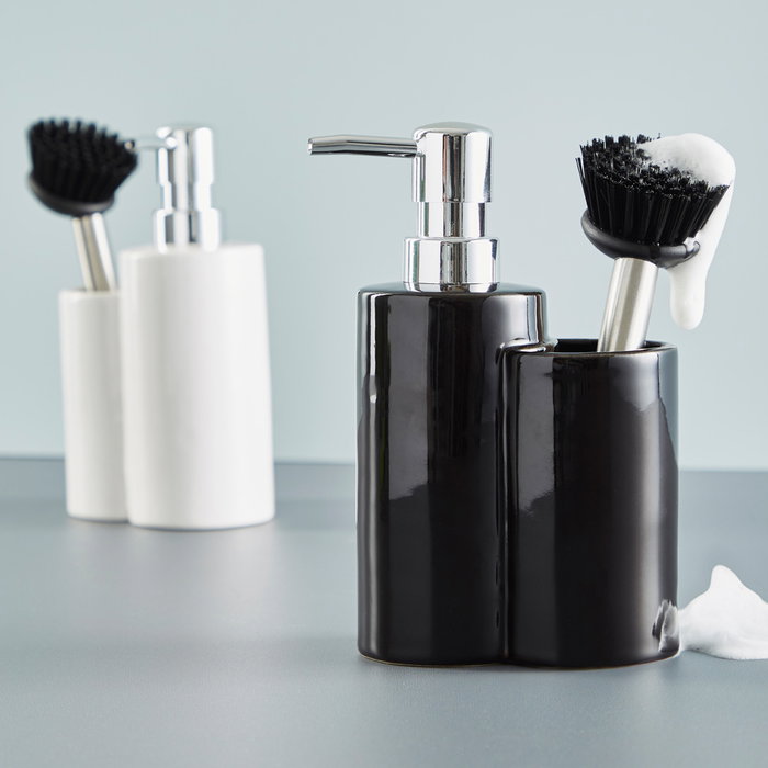 Day Dispensador con Cepillo Surtido Cerámica Plástico Blanco Negro Capacidad 350ml