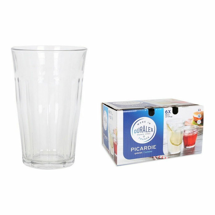 Duralex Set de 6 Vasos Picardie de 50 cl en Vidrio Transparente de 4 Cajas