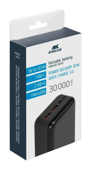 Rivacase VA2103 Batería Externa 30000 mAh 22,5W Negro