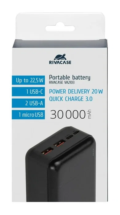 Rivacase VA2103 Batería Externa 30000 mAh 22,5W Negro