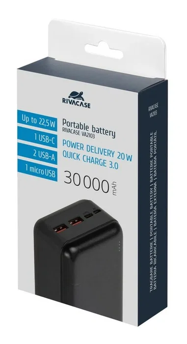 Rivacase VA2103 Batería Externa 30000 mAh 22,5W Negro